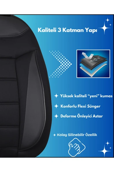 Z&C MAXTECH Volkswagen Passat B7 Araçlara Uyumlu Tam Takım Özel Tasarım Oto Koltuk Kılıfı Seti AFS233 - Resim 4