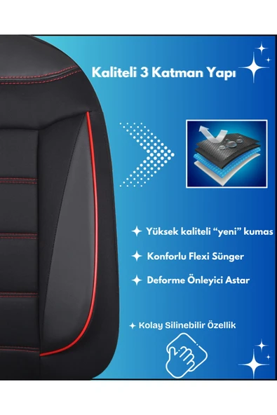 Z&C MAXTECH Citroen C3 Araçlara Uyumlu Tam Takım Özel Tasarım Oto Koltuk Kılıfı Seti AFK130 - Resim 4
