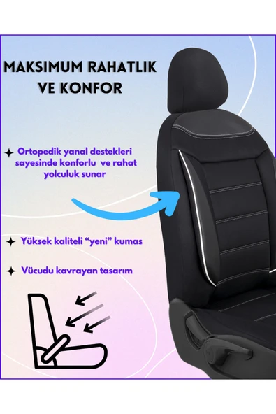 Z&C MAXTECH Renault Symbol Araçlara Uyumlu Tam Takım Özel Tasarım Oto Koltuk Kılıfı Seti AFB213 - Resim 3