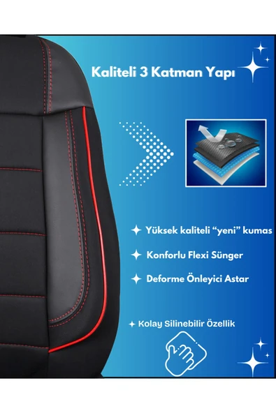 Z&C MAXTECH Escort Araçlara Uyumlu Tam Takım Özel Tasarım Oto Koltuk Kılıfı Seti  ACVK152 - Resim 4