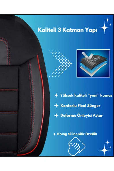 Z&C MAXTECH Fiat Egea Araçlara Uyumlu Tam Takım Özel Tasarım Oto Koltuk Kılıfı Seti ABk140 - Resim 4