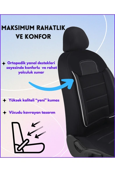 Z&C MAXTECH Volkswagen Polo Araçlara Uyumlu Tam Takım Özel Tasarım Oto Koltuk Kılıfı Seti ABb235 - Resim 3