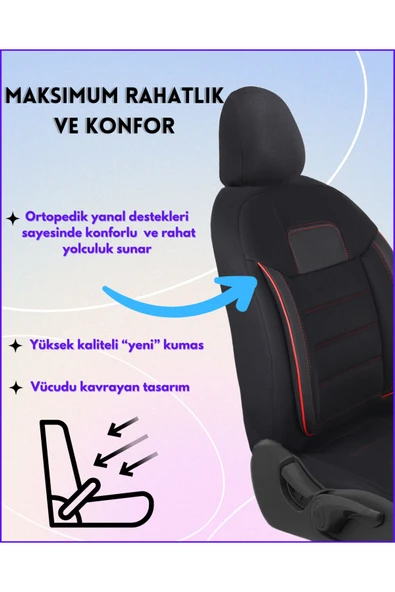 Z&C MAXTECH Citroen Saxo Araçlara Uyumlu Tam Takım Özel Tasarım Oto Koltuk Kılıfı Seti   ABk133 - Resim 3