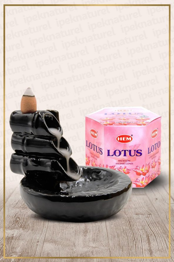 Geri Akışlı Şelale Temalı Siyah Tütsülük No:10 Ve Lotus Konik Tütsü 40 Adet