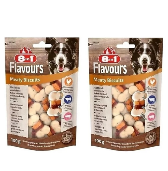 8in1 Meaty Biscuits Tavuk ,Dana ve Domuz Etli Köpek Ödülü Bisküvisi 100 Gr. x 2 Adet - 2