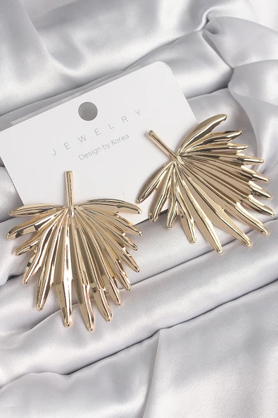 Pirinç Gold Renk Yaprak Model Kadın Küpe - TJ-BKP10234