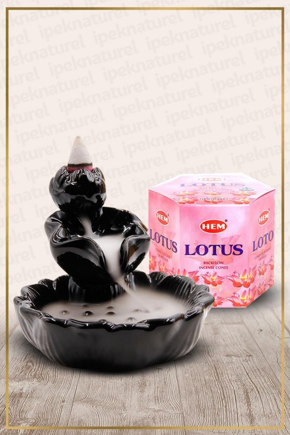 Geri Akışlı Şelale Temalı Siyah Tütsülük No:8 Ve Lotus Konik Tütsü 40 Adet - 2