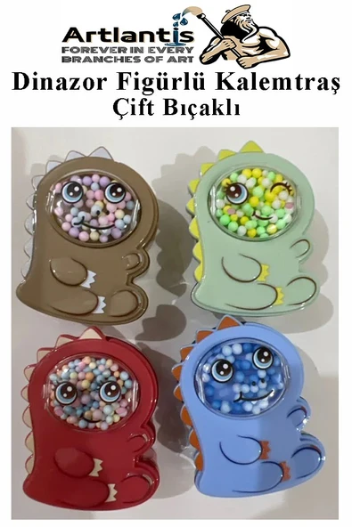 Dinazor Kalemtraş 4 Renk 1 Paket Hazneli Jumbo Kalemtıraş Dinazorlu Standart Kalem Açacağı Sevimli Plastik - 3