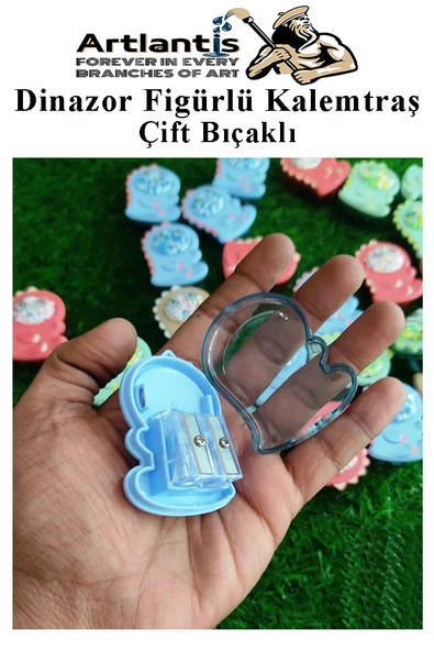 Dinazor Kalemtraş 4 Renk 1 Paket Hazneli Jumbo Kalemtıraş Dinazorlu Standart Kalem Açacağı Sevimli Plastik - 5