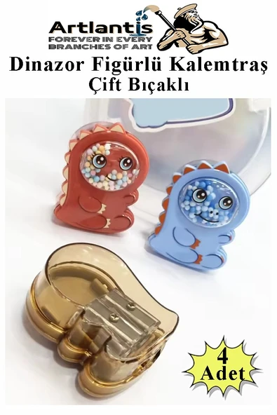 Dinazor Kalemtraş 4 Renk 1 Paket Hazneli Jumbo Kalemtıraş Dinazorlu Standart Kalem Açacağı Sevimli Plastik - 2