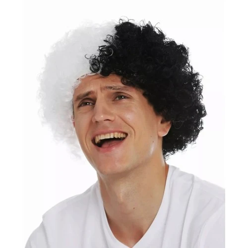 Siyah Beyaz Kıvırcık Afro Bonus Taraftar Peruğu - Resim 3