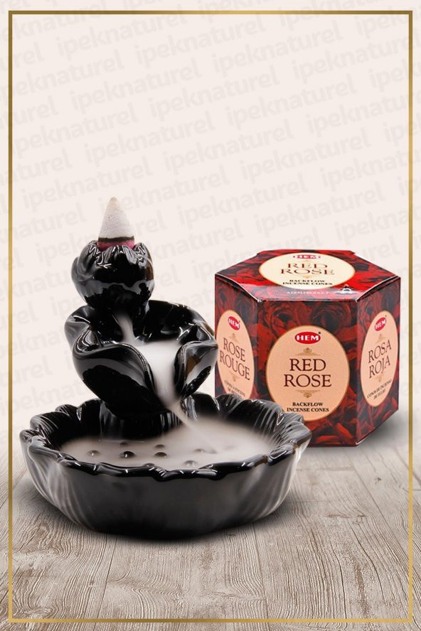 Geri Akışlı Şelale Temalı Siyah Tütsülük No:8 Ve Red Rose Konik Tütsü 40 Adet - 2