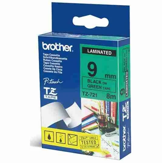 Tonersepeti Brother TZ-721 Yeşil Üzerine Siyah Laminasyonlu Etiket