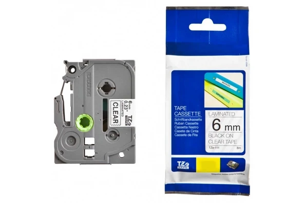 Tonersepeti Brother P-TOUCH TZE-111 Şeffaf Üzerine Siyah Laminasyonlu Muadil Etiket
