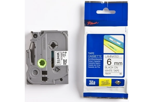 Tonersepeti Brother P-TOUCH TZE-211 Beyaz Üzerine Siyah  Laminasyonlu Etiket