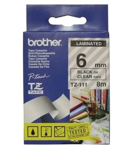 Tonersepeti Brother TZ-111 Şeffaf Üzerine Siyah Laminasyonlu Etiket