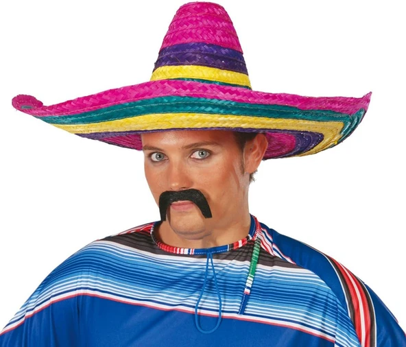 Sombrero Meksika Şapkası Renkli Örme Hasır Yetişkin Boy - 7