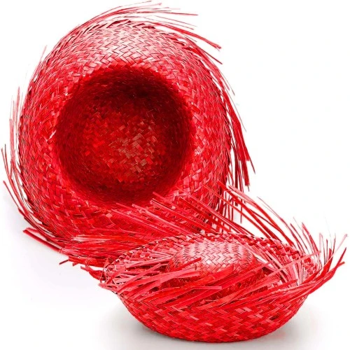 Tropikal Parti Kırmızı Hasır Hawaii Şapkası - 3