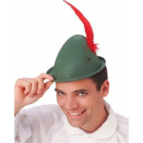 Peter Pan Şapkası Yeşil Renk Kırmızı Tüylü - 4