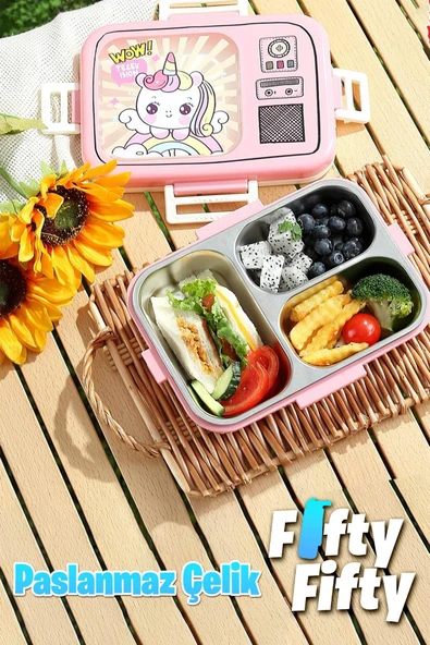 Vagonlife Lunch Box 820 ML Tek Kat Üç Bölmeli Sos Kaseli Yeni Nesil Sefer Tası-FFLBOX10283 - 4