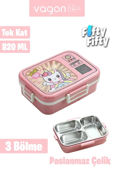 Vagonlife Lunch Box 820 ML Tek Kat Üç Bölmeli Sos Kaseli Yeni Nesil Sefer Tası-FFLBOX10283 - 12