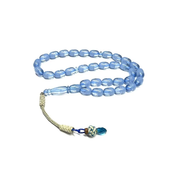 Mavi Beyaz İzmir Taraftar Renk Süzmesi Kapsül Model Kazaz Püsküllü 7-11mm Tesbih - Resim 2