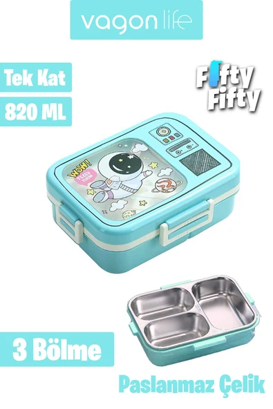 Vagonlife Lunch Box 820 ML Tek Kat Üç Bölmeli Sos Kaseli Yeni Nesil Sefer Tası-FFLBOX10283 - 2