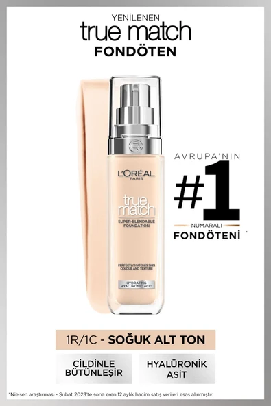 L'OREAL PARİS True Match Bakım Yapan Fondöten - 1C Soğuk Alt Ton.