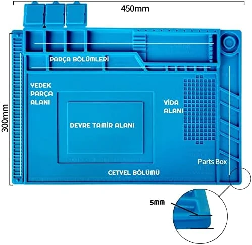 S160 Isıya Dayanıklı Manyetik Silikon Tamir Pedi Mıknatıslı Saklama Bölmeli - 45X30cm - 3