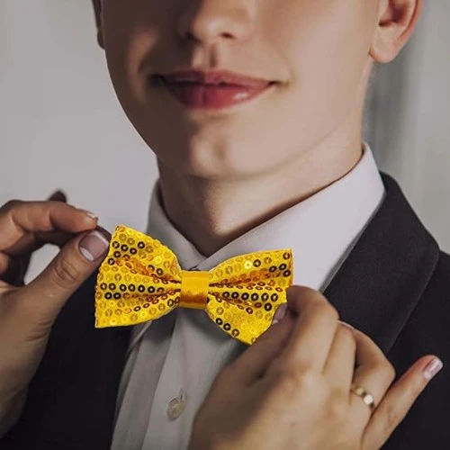 Altın Payetli Pullu Papyon - Resim 4