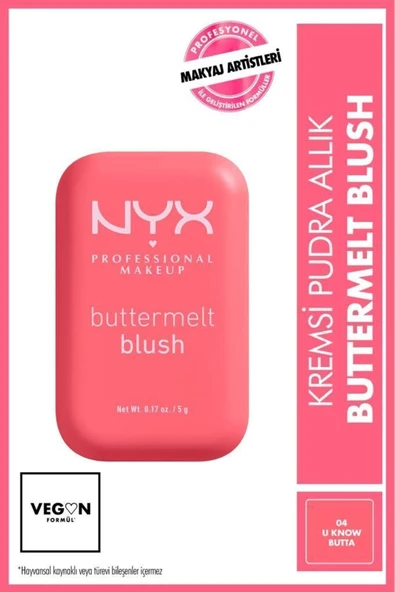 NYX PROFESSİONAL MAKEUP Buttermelt Blush Kremsi Pembe Pudra Allık - 04 U Know Butta