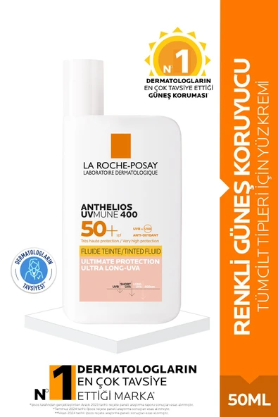 LA ROCHE POSAY Anthelios Uvmune Fluid Spf 50 Tüm Ciltler Için Yüksek Korumalı Renkli Yüz Güneş Kremi