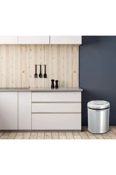 Maxiflow  Döner Kapaklı Pratik Kapak Çöp Kovası 5 Lt Paslanmaz Banyo Tuvalet Balkon Teras Çöp Kovası - 3