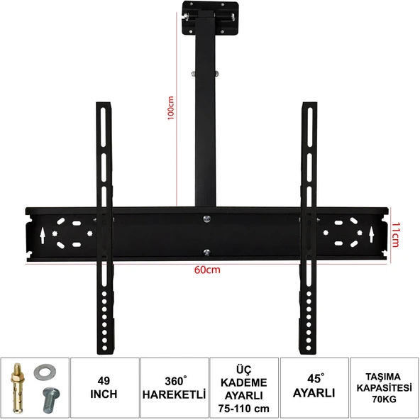 Lcd Askı Aparatı Tavan Hareketli 42-49-55 106-124-140cm Ufix UF-6011T