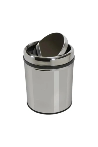 Maxiflow  Döner Kapaklı Pratik Kapak Çöp Kovası 5 Lt Paslanmaz Banyo Tuvalet Balkon Teras Çöp Kovası - 2