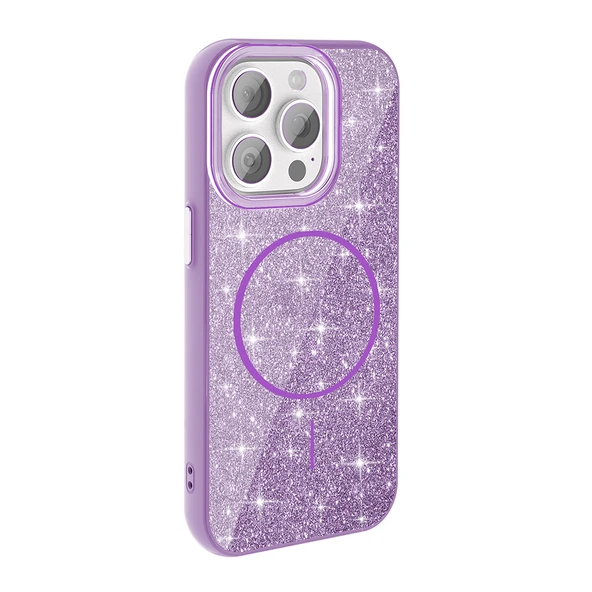 Apple iPhone 15 Pro için Magsafe ile uyumlu Kılıf Parlak Simli Shinig Okso Kapak - Resim 7