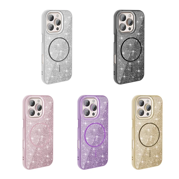 Apple iPhone 16 Pro için Magsafe ile uyumlu Kılıf Parlak Simli Shinig Okso Kapak - Resim 4