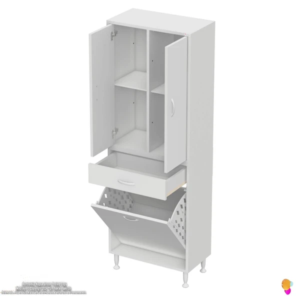 Modilayn YENİ AFRA 60x173x32,5 cm' lik 1 Çekmece, 1 Göz Sepet, 2 Kapak, 4 Raf Dar Alan Banyo Dolabı - 7