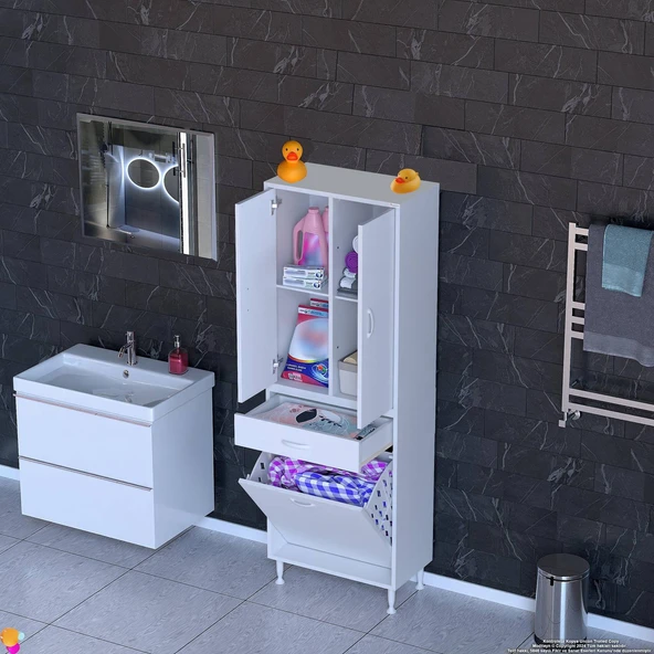 Modilayn YENİ AFRA 65x173x32,5 cm' lik 1 Çekmece, 1 Göz Sepet, 2 Kapak, 4 Raf Dar Alan Banyo Dolabı ürün görseli