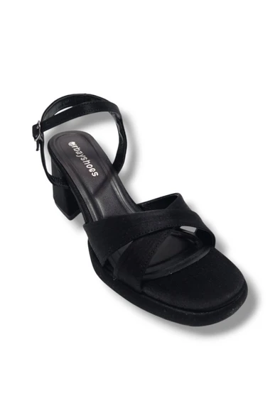 Erbay 405-25 Saten Çapraz Bant Kalın Topuk Anatomik Kadın Sandalet