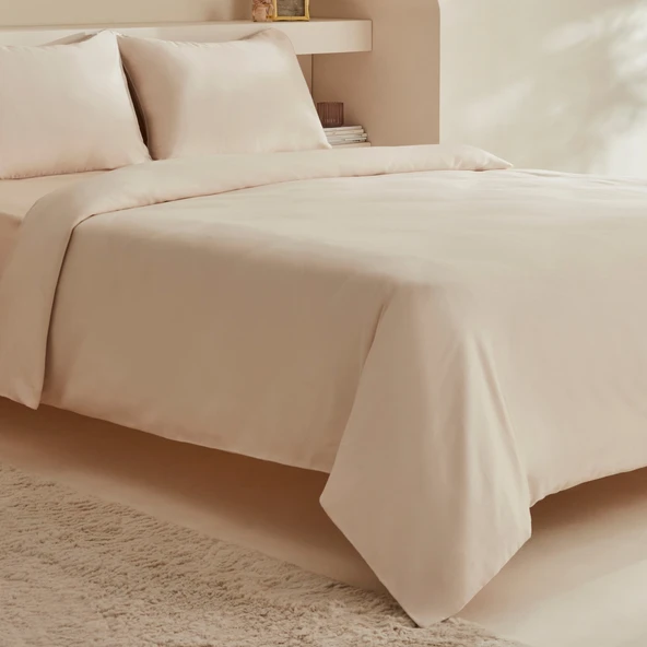 Karaca Home White Collection Vinas 80 Tel %100 Pamuk Çift Kişilik Saten Biyeli Nevresim Takımı Bej - 2
