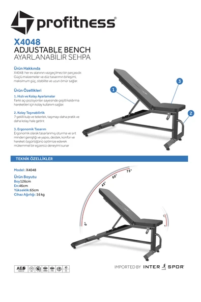 Profitness X4048 Ayarlanabilir Mekik Ağırlık Bench Sehpası (Koltuk Açısı ve Sırt Açısı Ayarlanabilir - 5