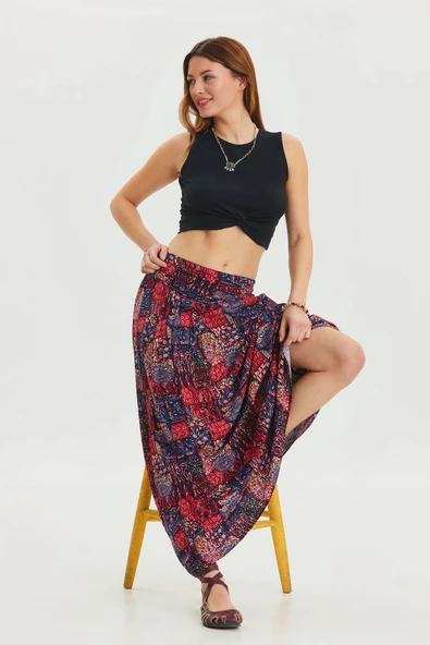 Beli Lastikli Drape Detaylı Otantik Etek - 5
