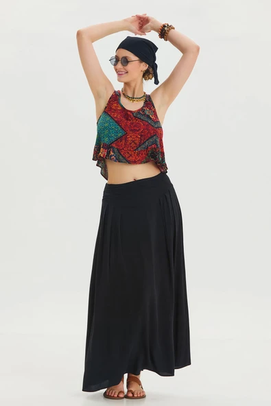 Beli Lastikli Drape Detaylı Otantik Etek