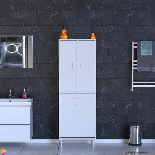 Modilayn YENİ AFRA 55x173x32,5 cm' lik 1 Çekmece, 1 Göz Sepet, 2 Kapak, 4 Raf Banyo Dolabı - 3