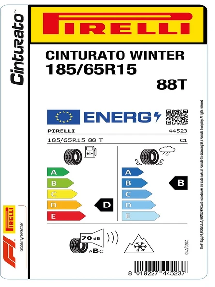 Pirelli 185/65R15 88T Cinturato Winter M+S 3PMSF Oto Kış Lastiği(Üretim Tarihi: 2024) - Resim 2