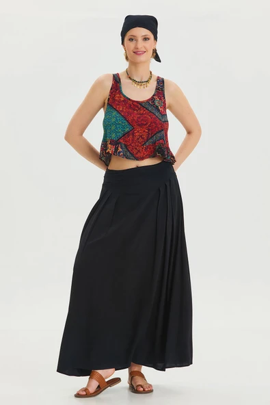 Beli Lastikli Drape Detaylı Otantik Etek - 2