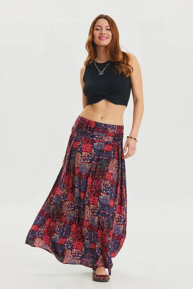 Beli Lastikli Drape Detaylı Otantik Etek