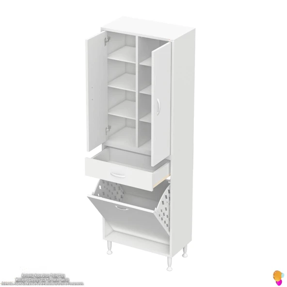 Modilayn YENİ AFRA 55x173x32,5 cm' lik 1 Çekmece, 1 Göz Sepet, 2 Kapak, 8 Raf Dar Alan Banyo Dolabı - 7