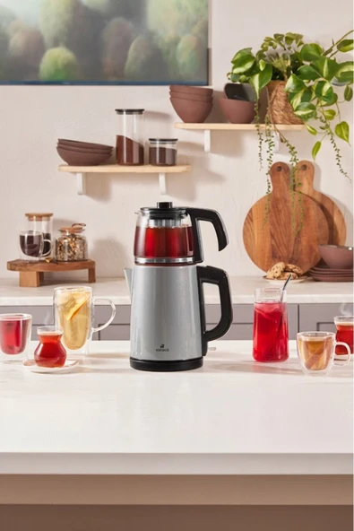 Karaca Tea Glass 2in1 1650 W Antrasit Çelik Çay Makinesi